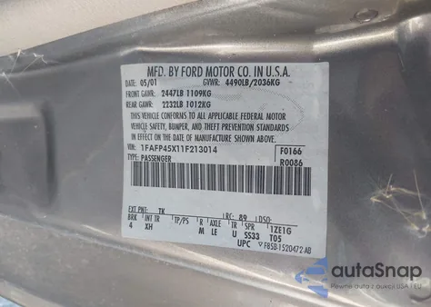 2001 Ford Mustang Gt из США, поврежденный, VIN 1FAFP45X11F213014